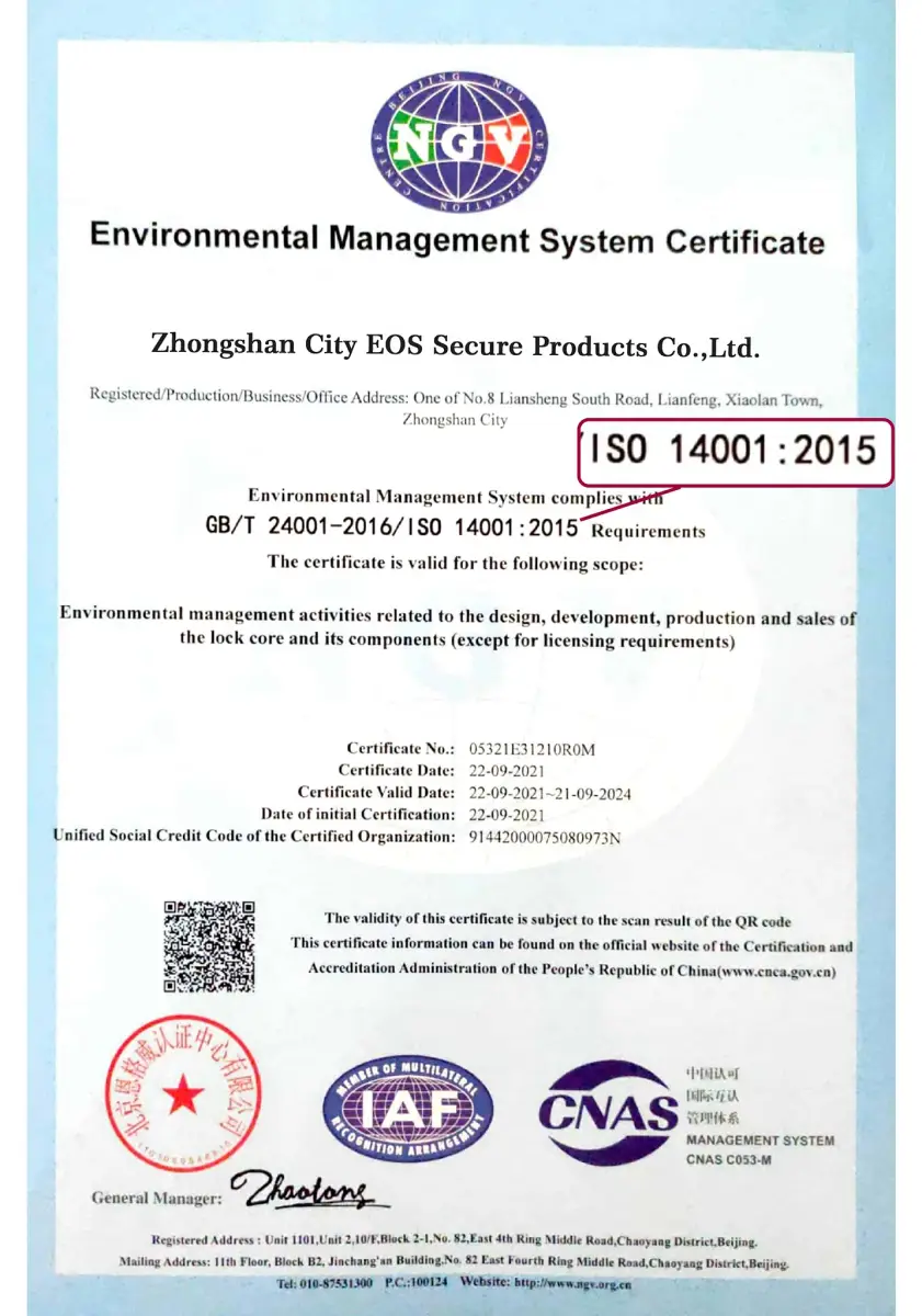 NGV Environmental Management System Certificate