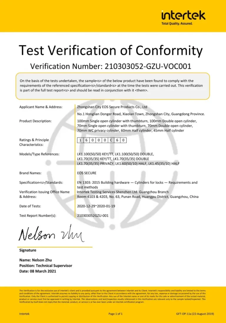 Test verification from Intertek