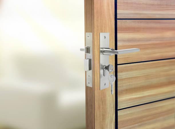 Mortise lock on modern wooden door
