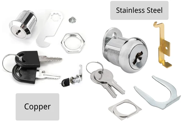 Durable replacement file cabinet locks made of brass or stainless steel, designed to resist corrosion and wear over time.