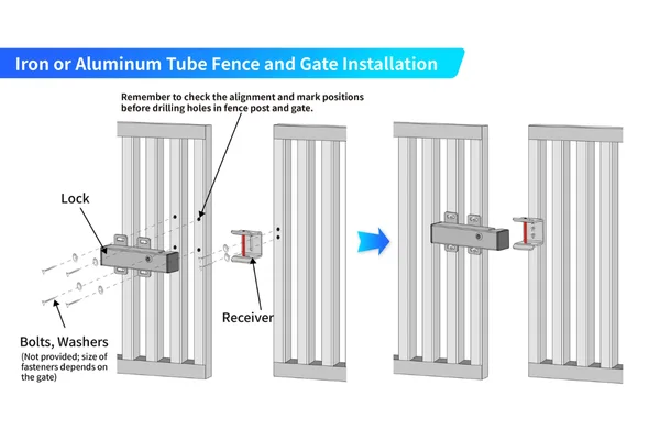 Step-by-step installation of a fence gate lock, ensuring proper alignment and smooth engagement of the latch.