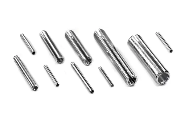Illustration of various types of spring pins used in locks, including standard, threaded, and mushroom pins.