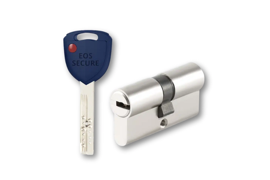High-security lock cylinder with anti-drill protection and patented key design