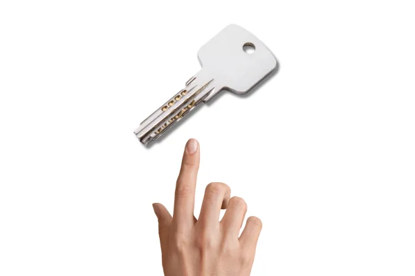 Close-up of a Dimple key showing the cone-shaped dimples on the key blade