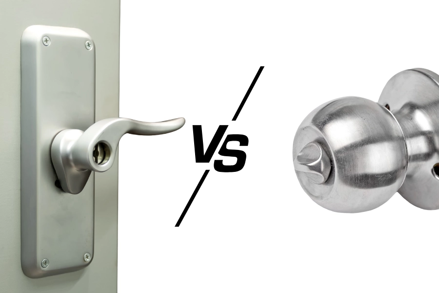 Comparison between lever handle locks and knob locks on doors