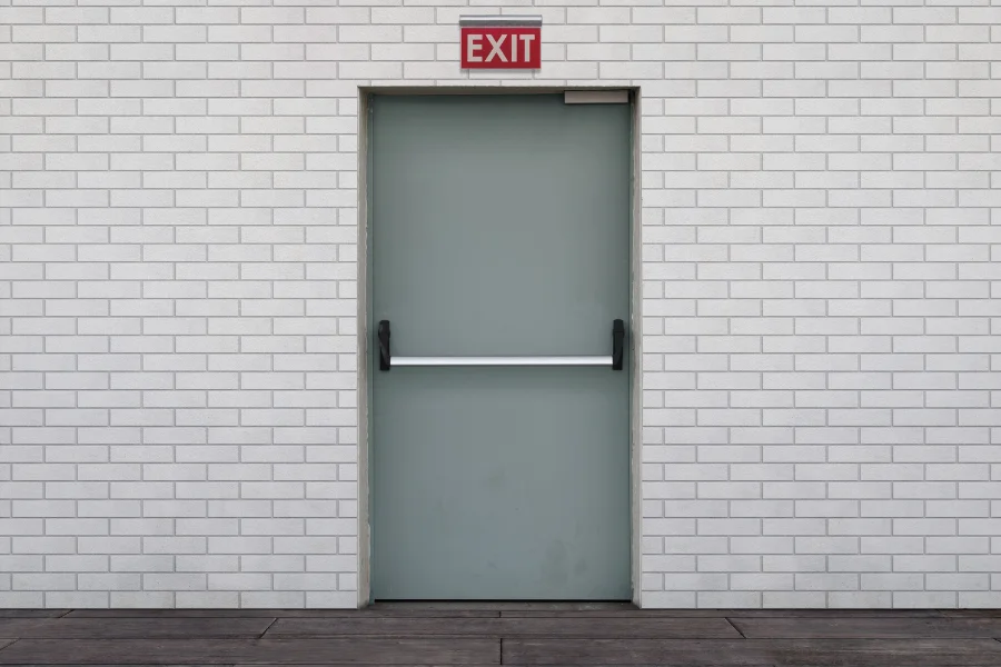 Panic exit device installed on commercial emergency exit door