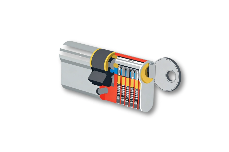Diagram showing floating pin position inside a lock cylinder
