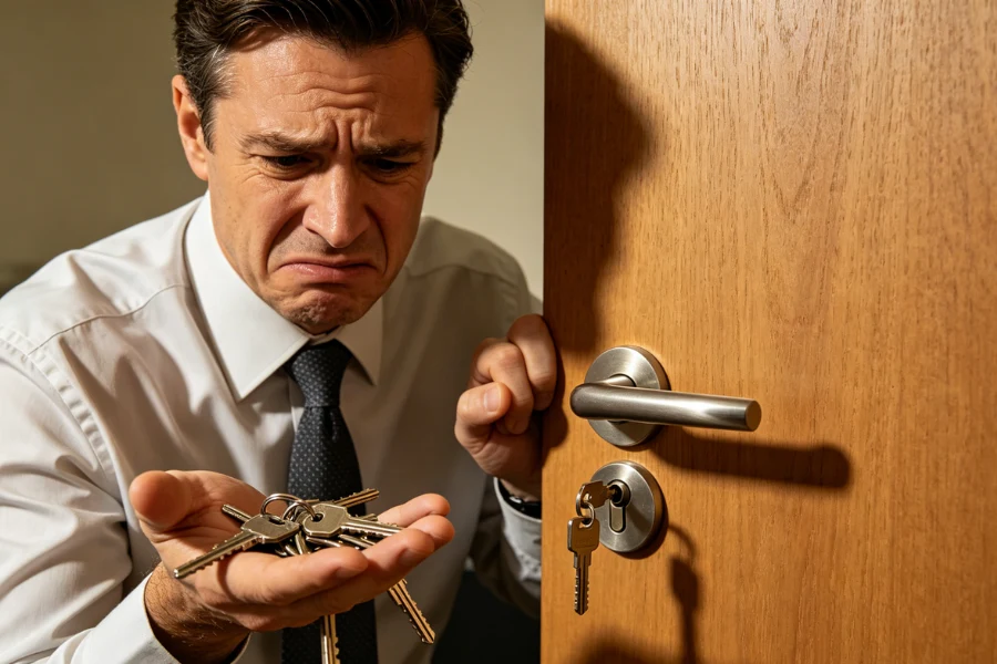 traditional key lock cylinder risk in business with lost keys and security issues