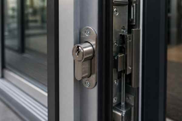 high security lock cylinder installed in automatic door system for enhanced protection