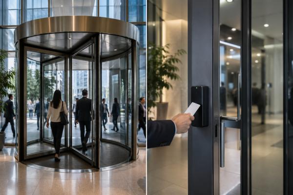 comparison of revolving door flow control and access control security system
