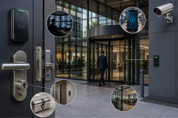 layered commercial access control system with mechanical and electronic security integration