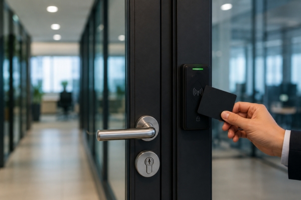 hybrid commercial access control system combining mechanical lock cylinders and electronic credential management