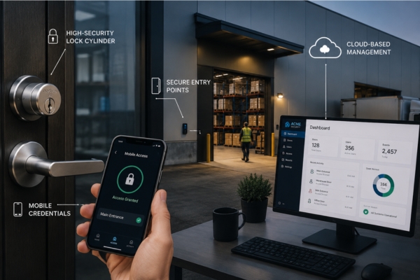hybrid commercial access control system combining smart credentials and high-security lock cylinders