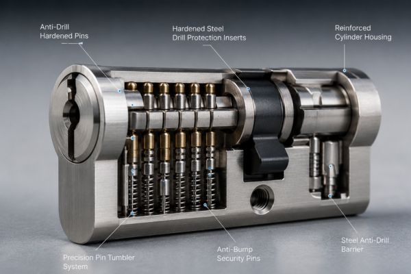 commercial anti-drill lock cylinder with hardened steel inserts