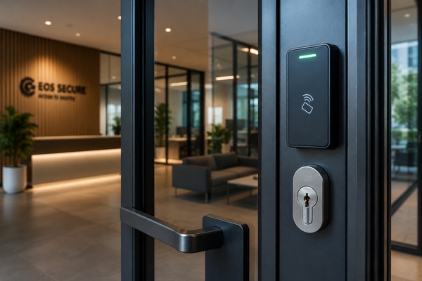 commercial access control system with reinforced lock cylinder hardware