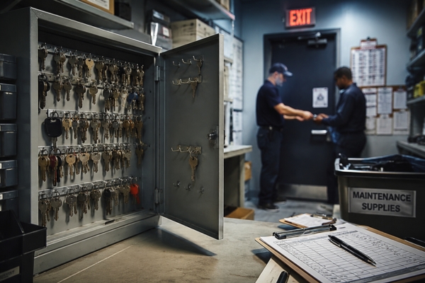 traditional key control system with uncontrolled credential circulation in commercial buildings